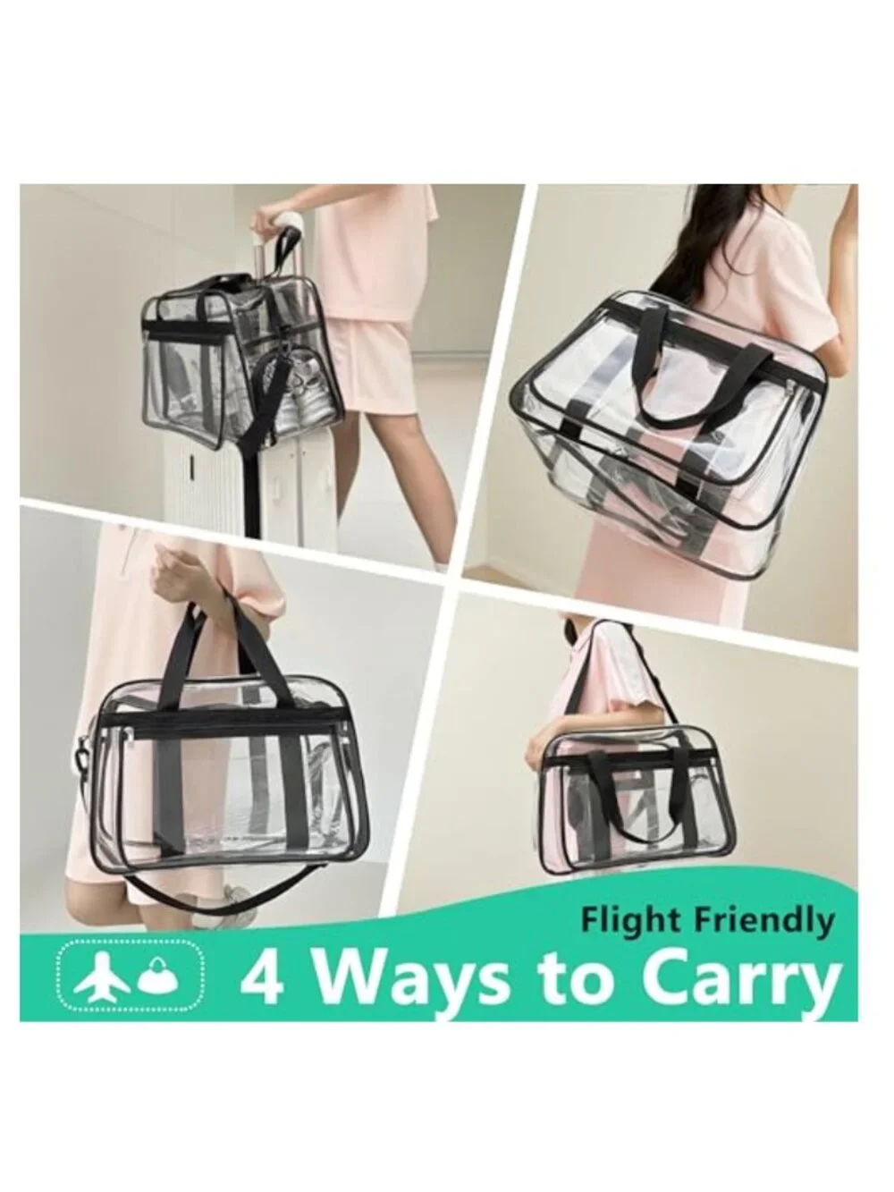 Clear Gym Bag with Shoe Compartment, Heavy Duty PVC Travel Tote, Adjustable